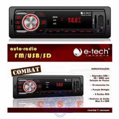 Auto Radio Mp3 Automotivo E-tech Combat Usb Sd Aux