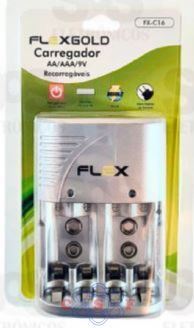 Carregador FlexGold FX c 17 para 2 Pilha AAA e AA + Bateria 9V Recarregável