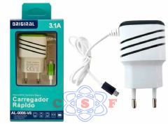 Carregador Smart Rápido para Celular 2 X Usb Com Cabo 1 Metro V8 3.1a Original