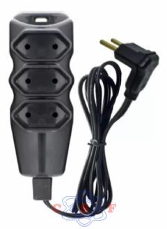Extensão Mega Plug 3 Tomadas 2 Metros Cordão Paralelo Preto 2 x 0,75 10A 2 Pinos