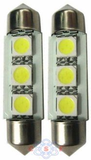 Lampada Torpedo T6 3 LED'S 5050 28mm Branca Unitario tipo fusivél