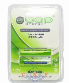 Pilha Bap Recaregavél Pequena AA BAP-600 1,2 Volts 2700 mha Blister com 2 Peças