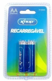 Pilhas Knup Pequena Recarregável AA 1.2v 2700mah kit com 2 Pilhas KP 2800 AA